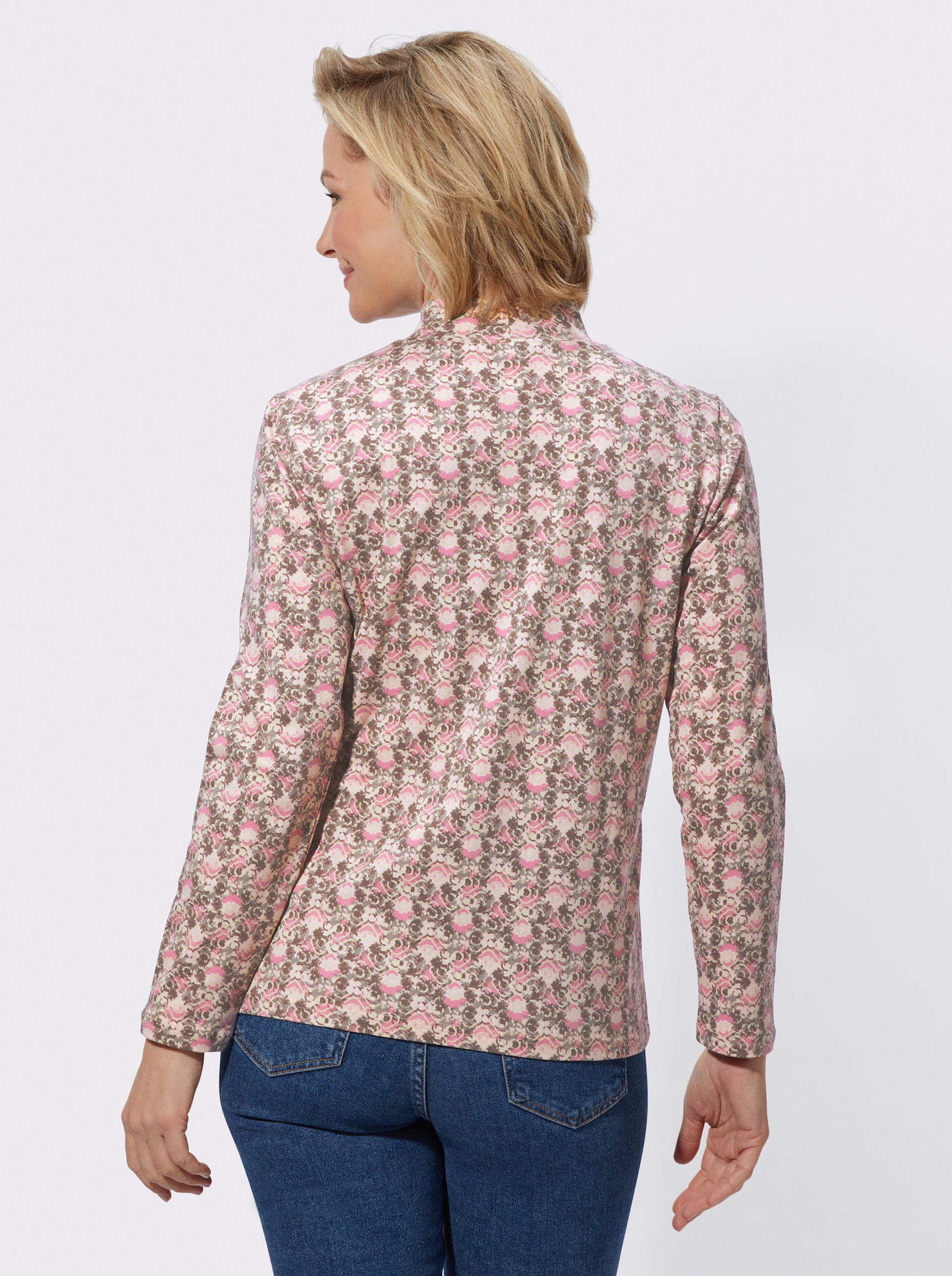 Stehkragenshirt aus Baumwoll-Stretch - altrosa-bedruckt