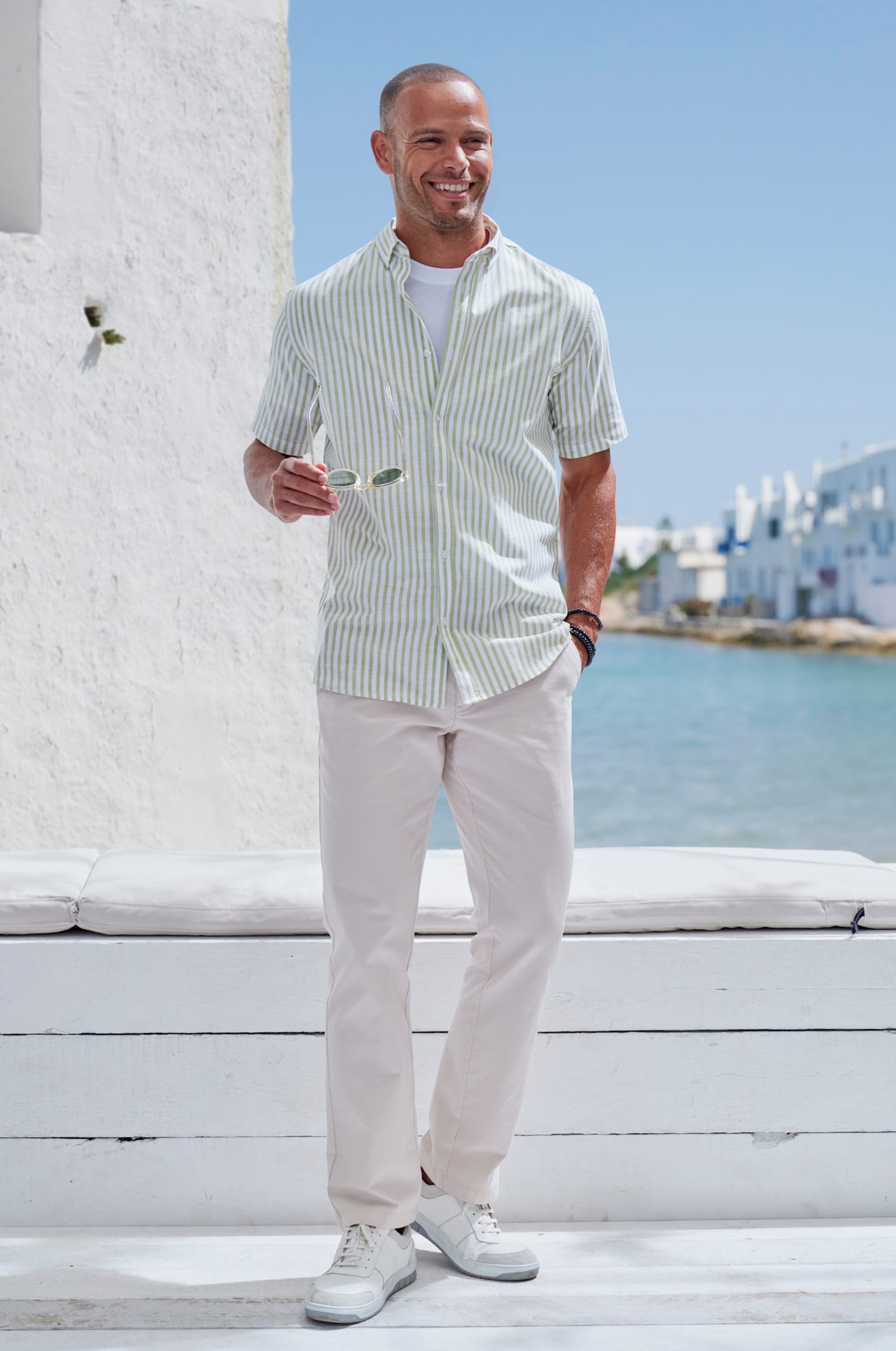 John Devin Kurzarmhemd - hellgrün-gestreift