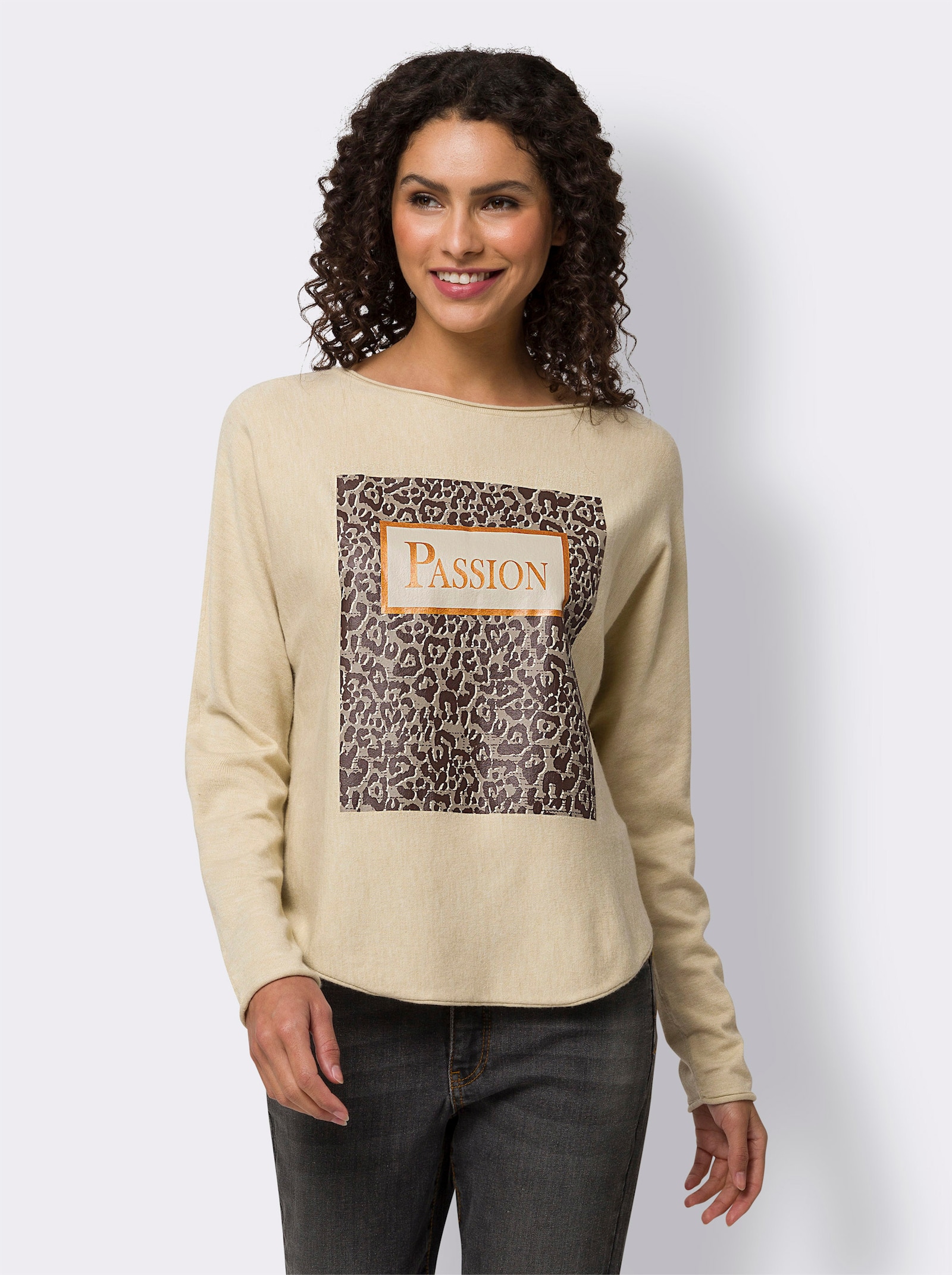 heine Strickpullover mit Fledermausärmeln - sand-meliert