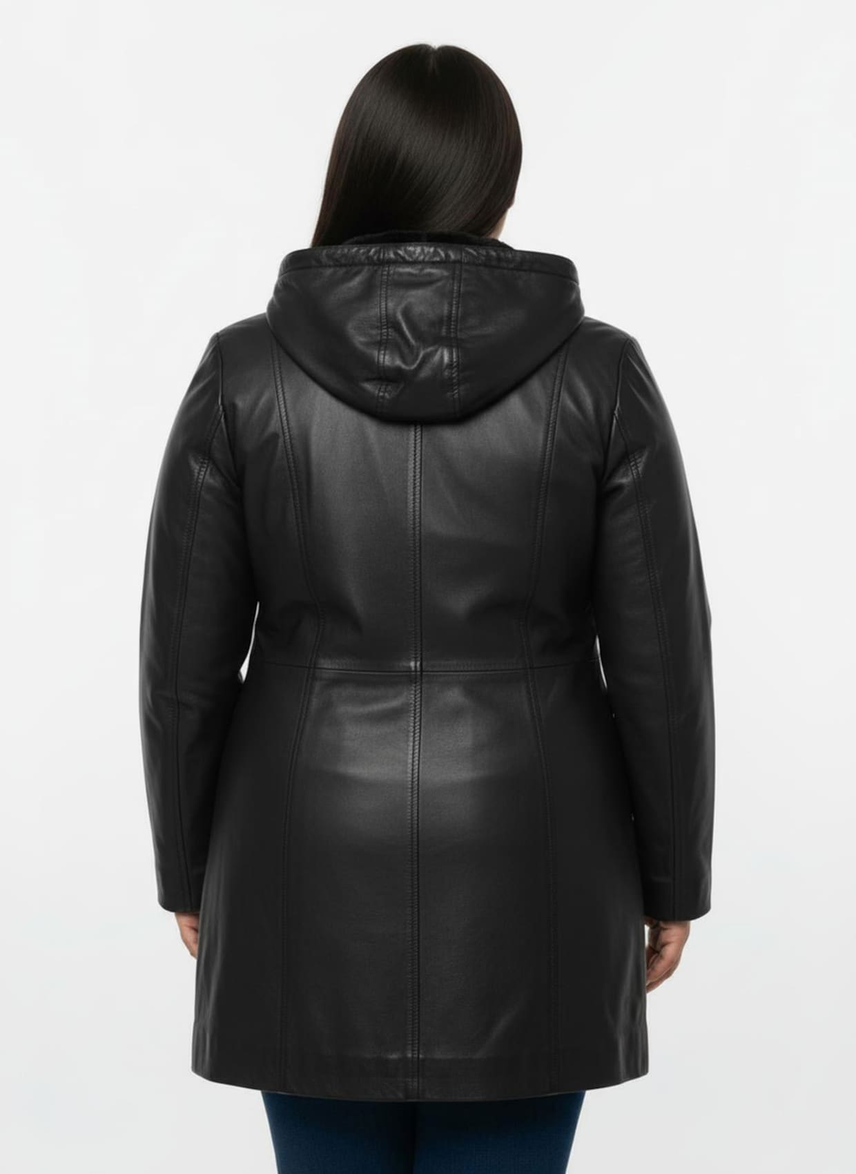 Lederjacke mit abnehmbarer Kapuze - schwarz