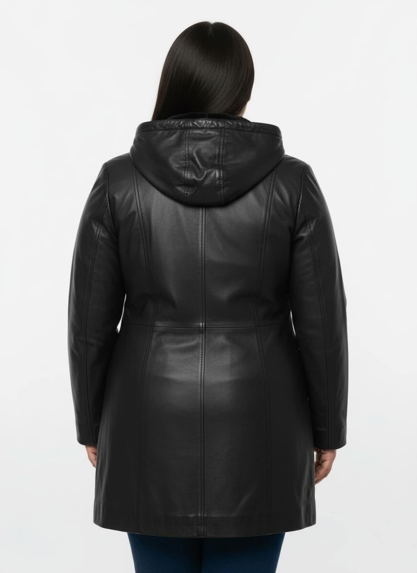 Lederjacke mit abnehmbarer Kapuze - schwarz