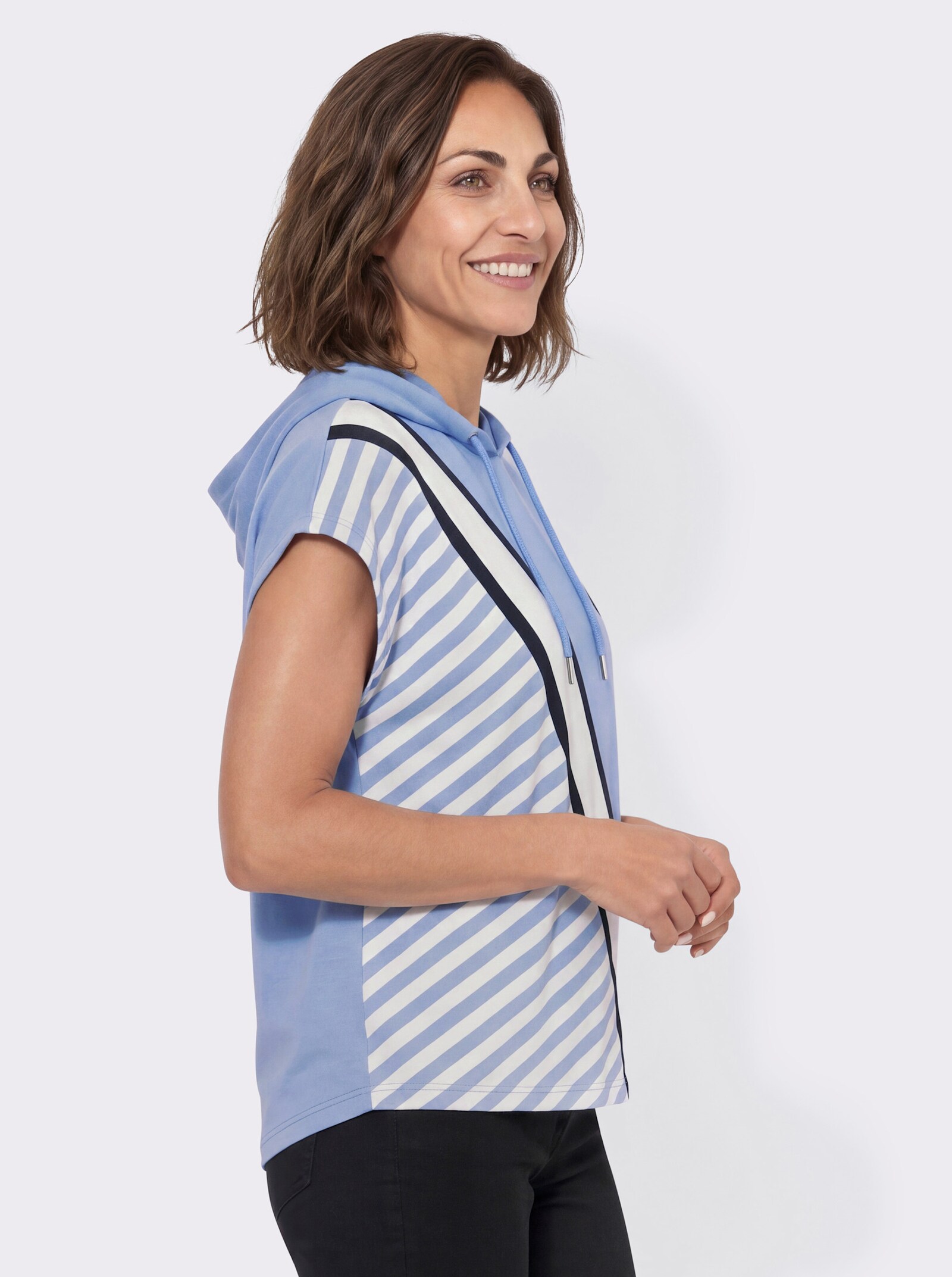 Kapuzenshirt mit Druckmuster vorne - himmelblau-ecru-bedruckt
