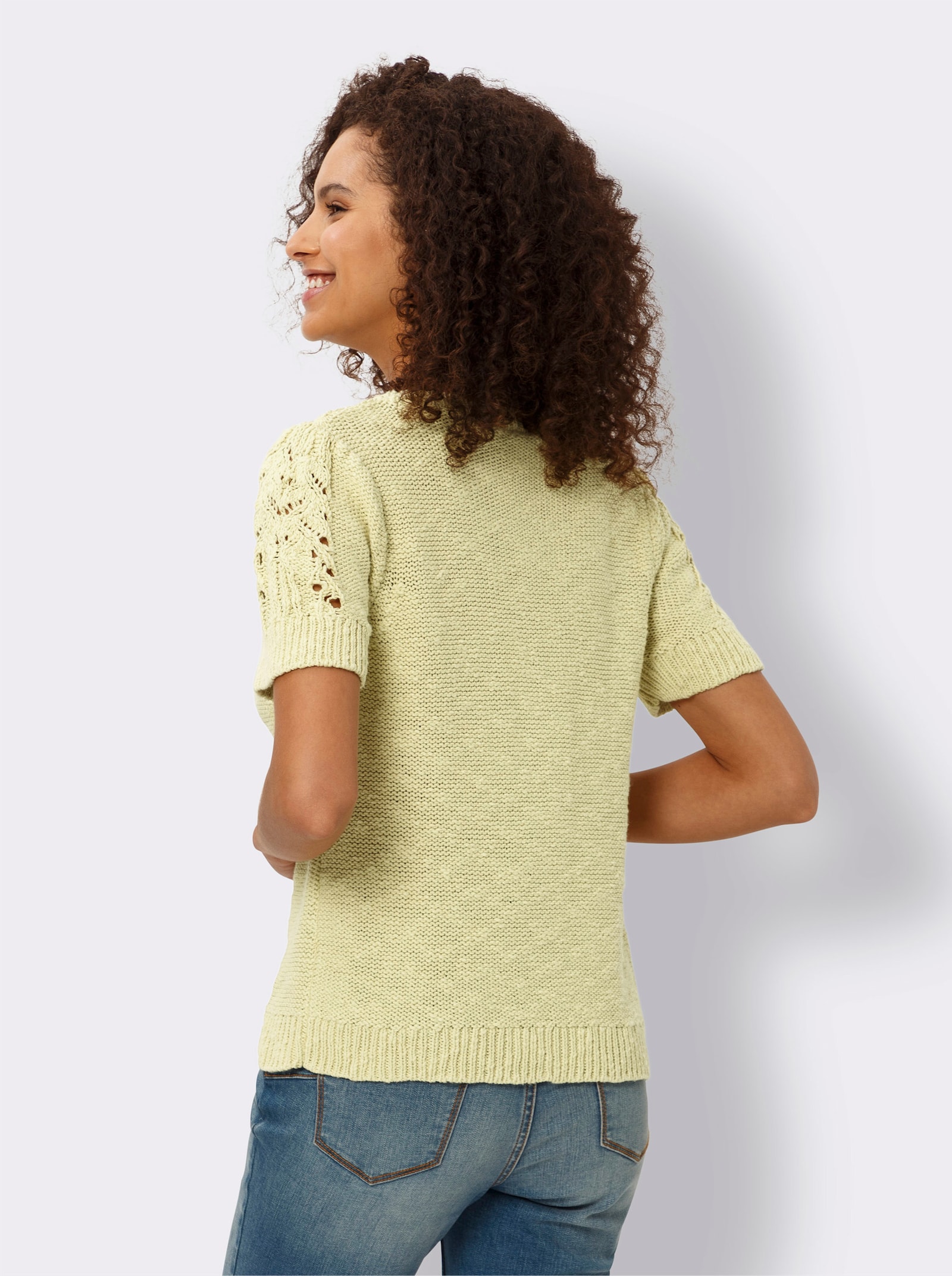 heine Pullover met korte mouwen in een tricotmix - pistache