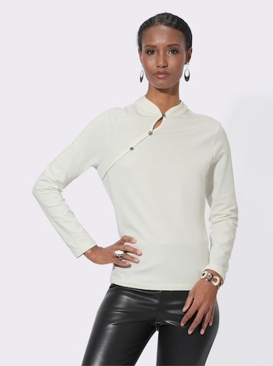 Langarmshirt mit Zierknöpfen - ecru