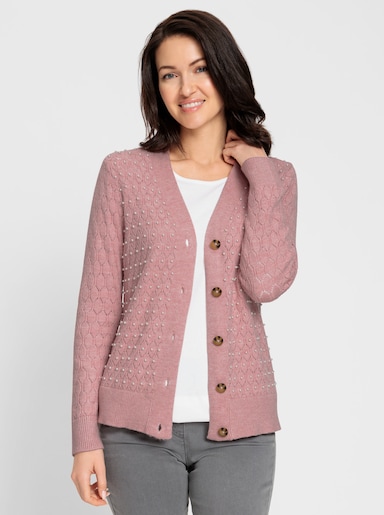 Ajourstrickjacke - rosenquarz-meliert