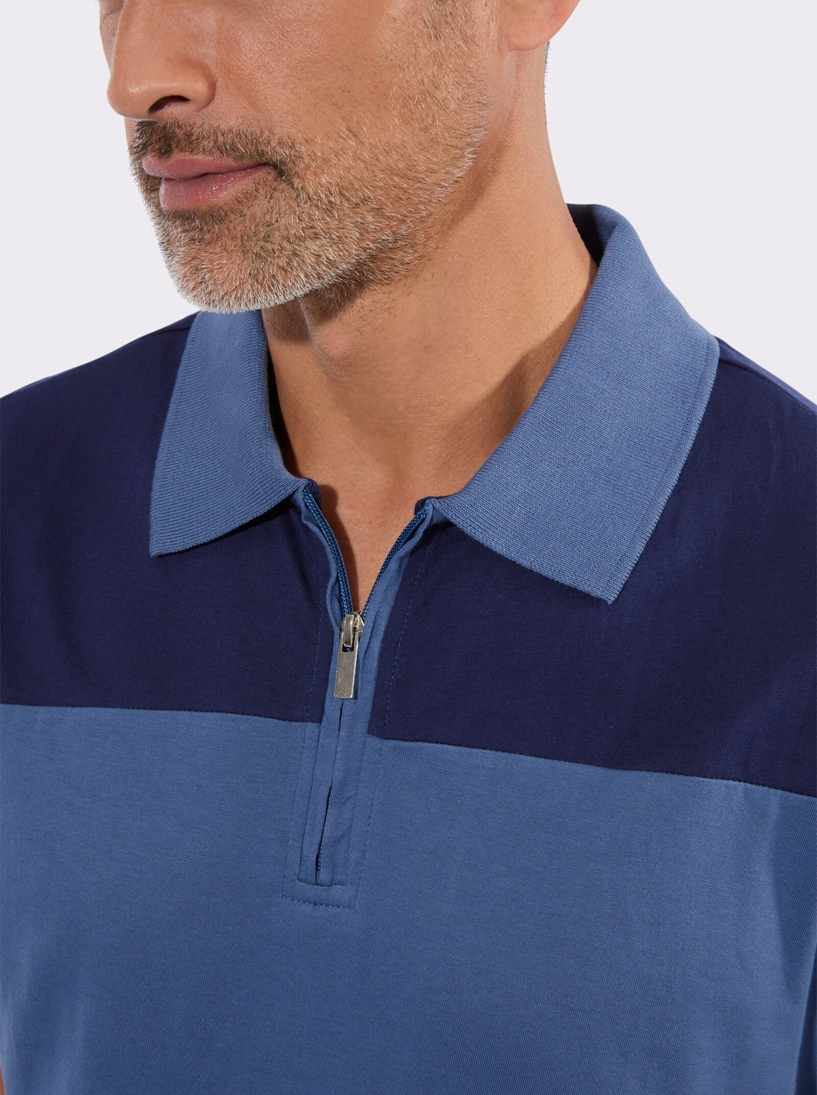 Poloshirt mit kurzem Reißverschluss - marine-jeansblau-gestreift