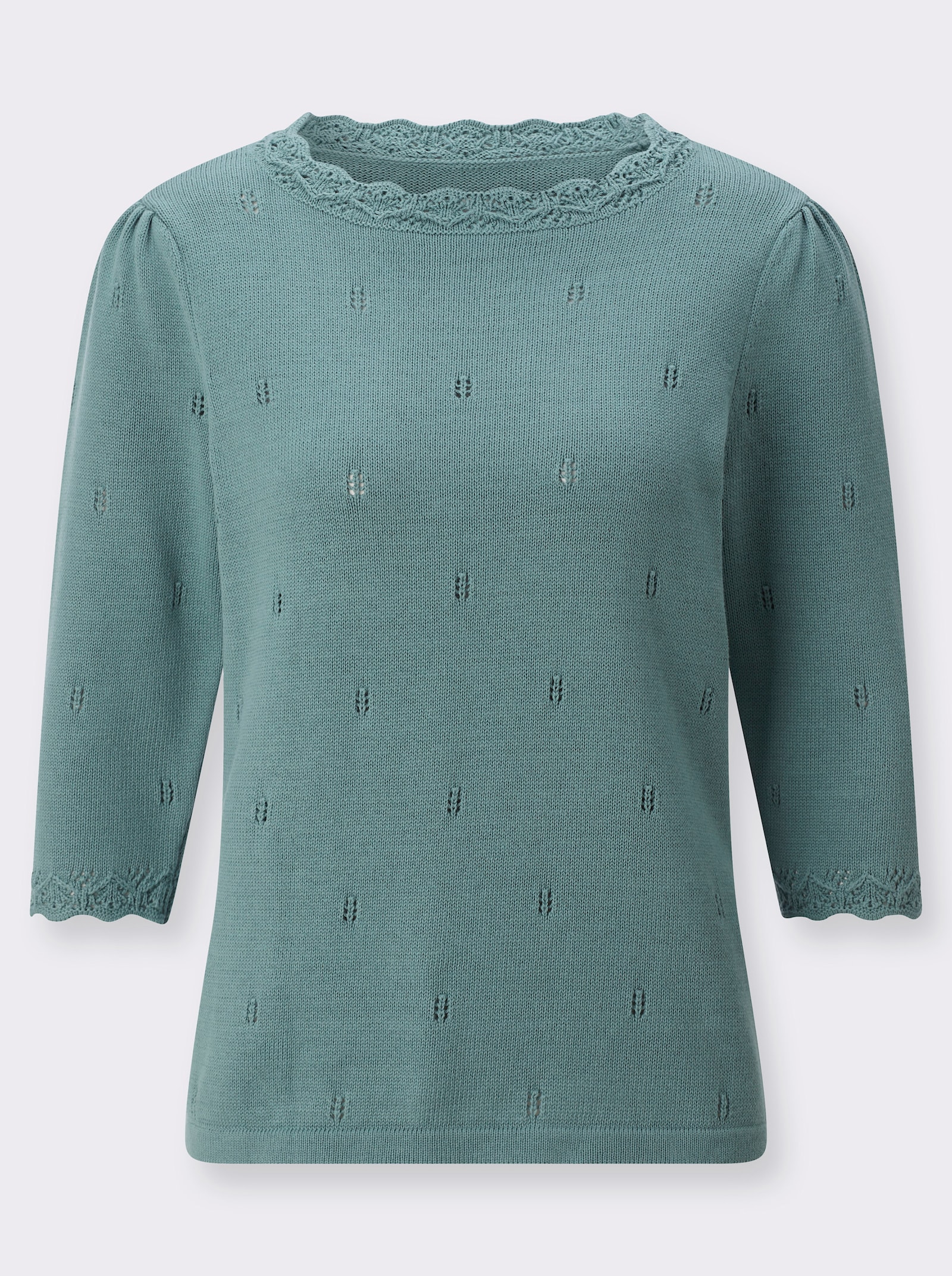 Baumwollpullover mit gewellten Abschlüssen - jade