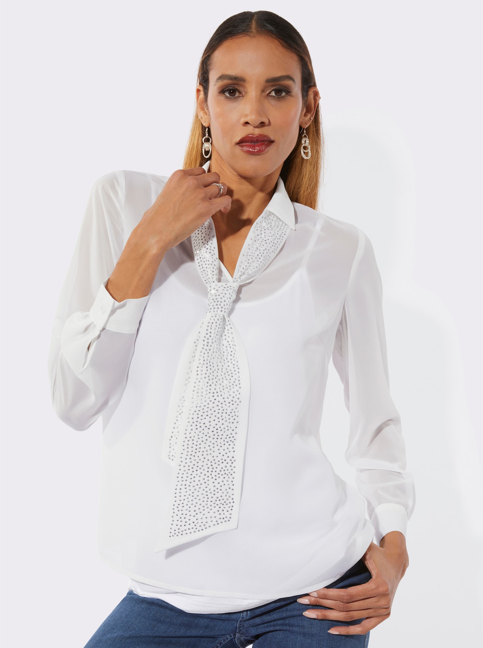 Schluppenbluse mit einknöpfbarem Jersey-Top - ecru