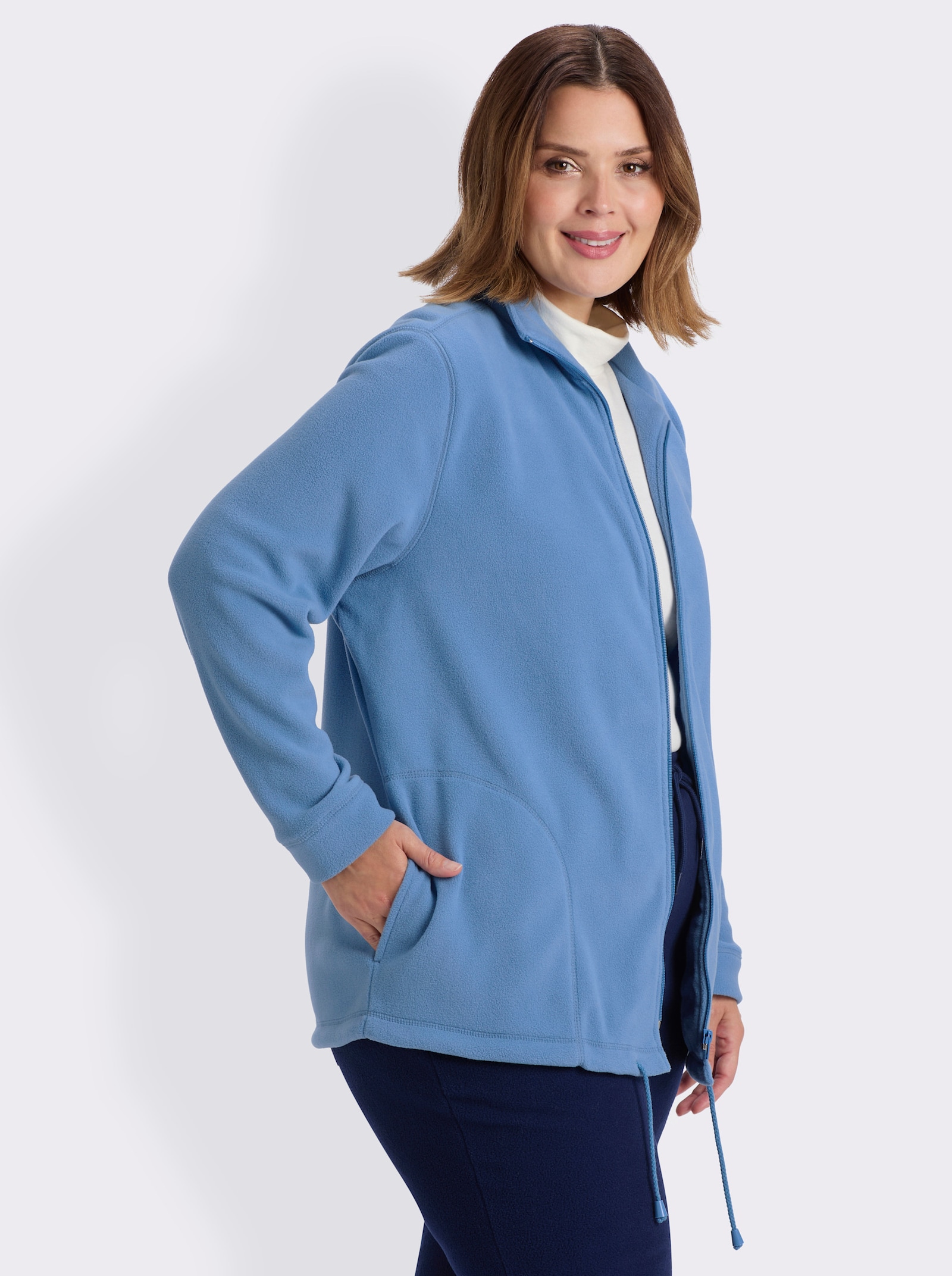 Fleecejacke Kordeldurchzug am Saum - jeansblau