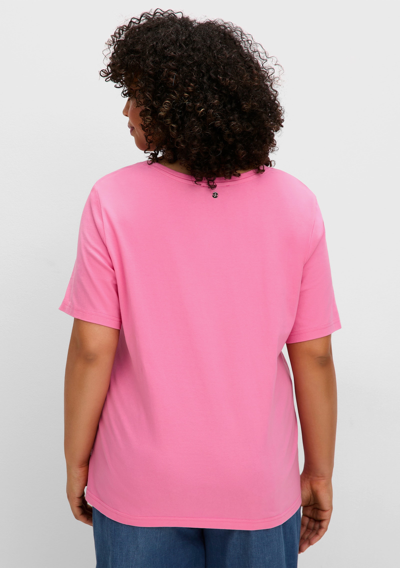 sheego Rundhalsshirt leicht tailliert, aus Jersey - blumiges pink