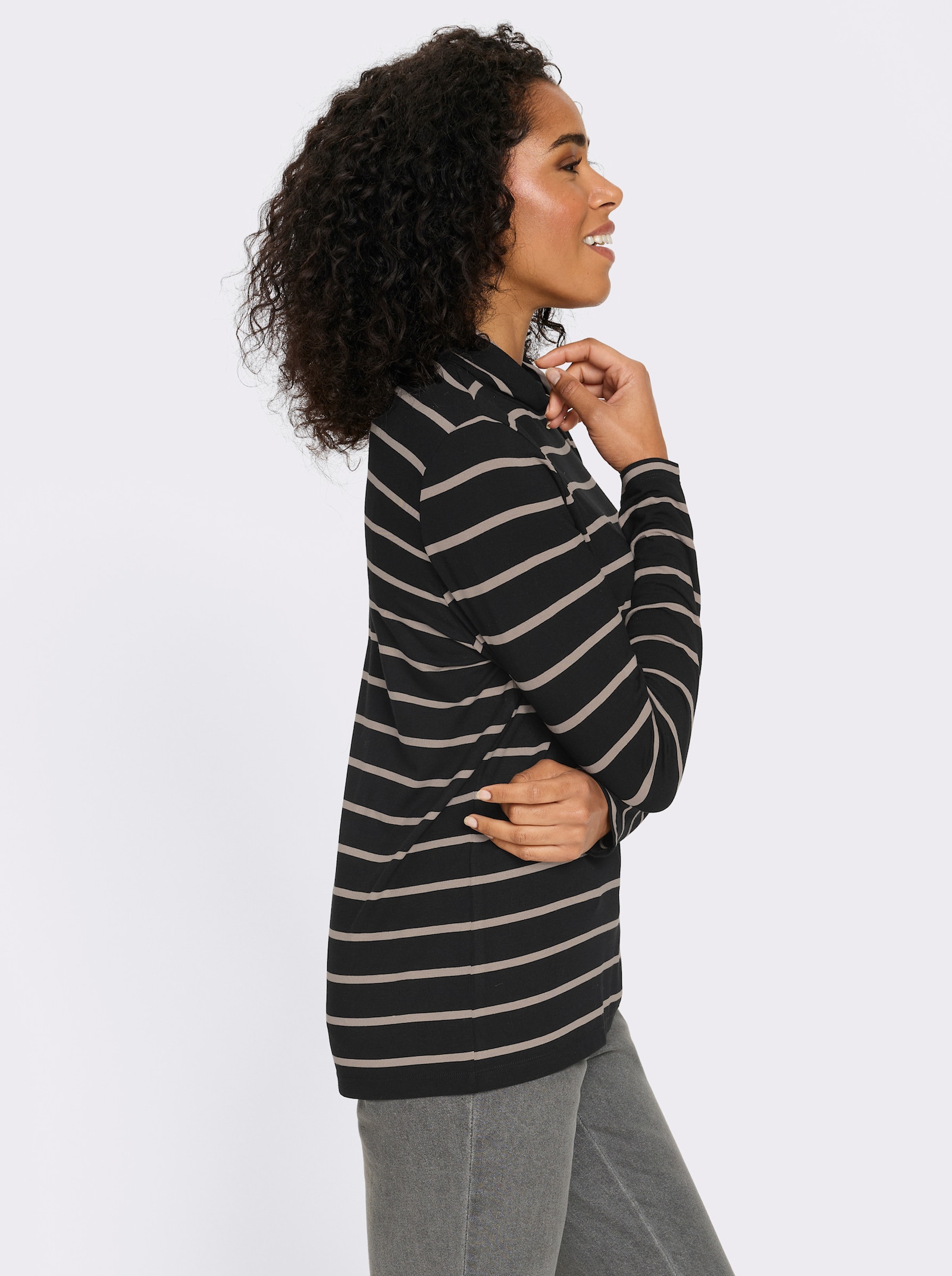 Colshirt in streepjesdessin - zwart/sesam gestreept