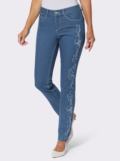 5-Pocket-Jeans mit Pailletten und Motivstickerei - blue-bleached