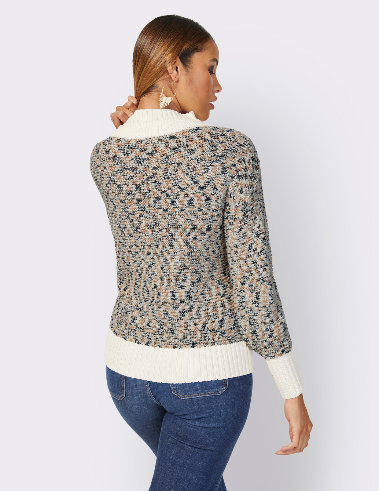 2-in-1-Pullover - champagner-petrol-gemustert