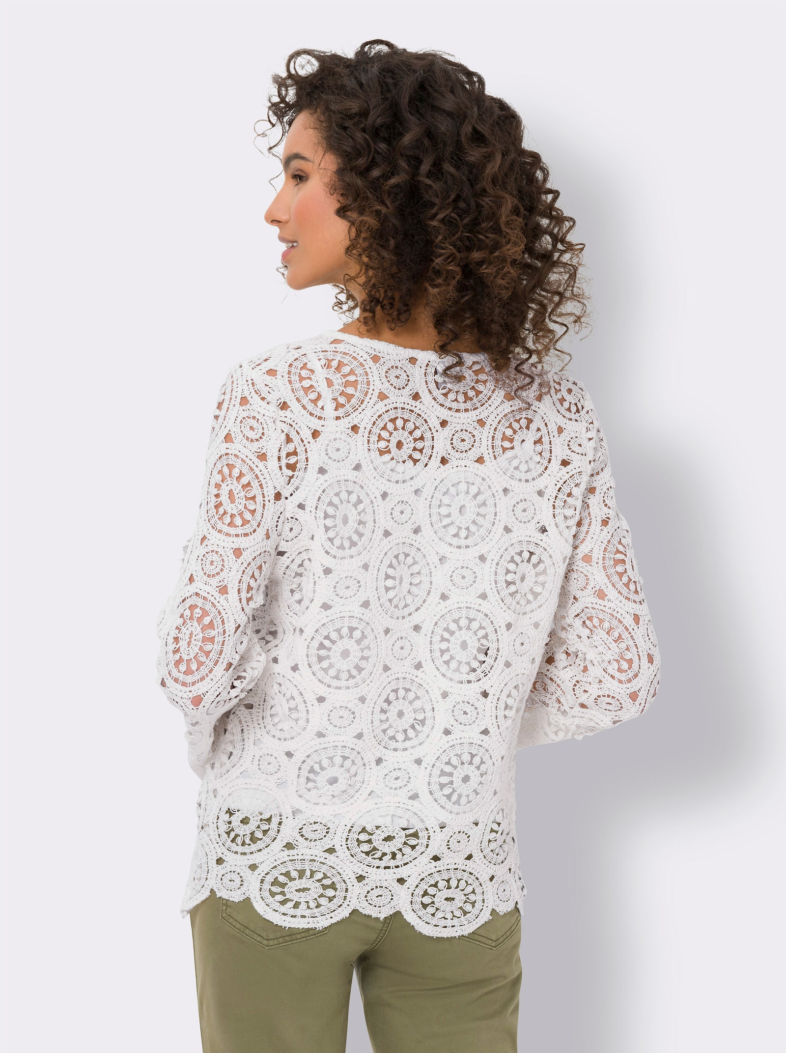 heine Langarmshirt aus Makramee-Spitze - champagner