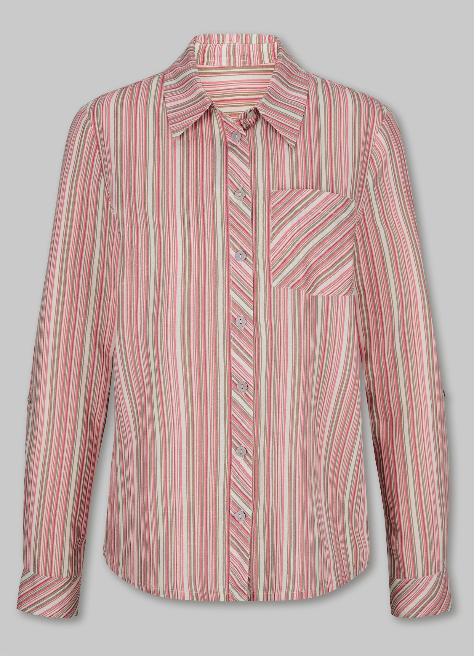 heine Gestreifte Bluse mit Brusttasche - flamingo-champagner-gestreift