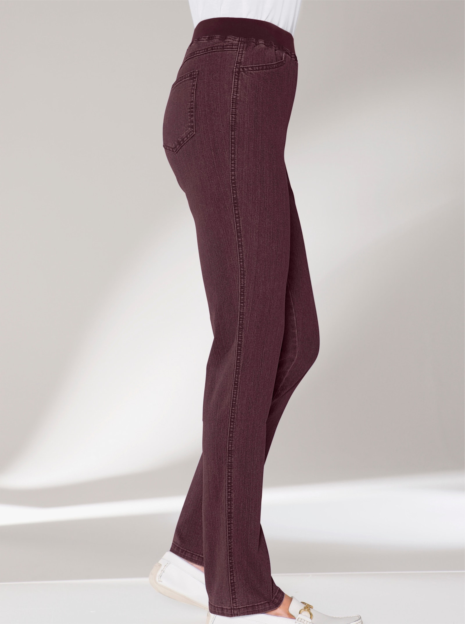 Stretchjeans met comfortband rondom - bordeaux