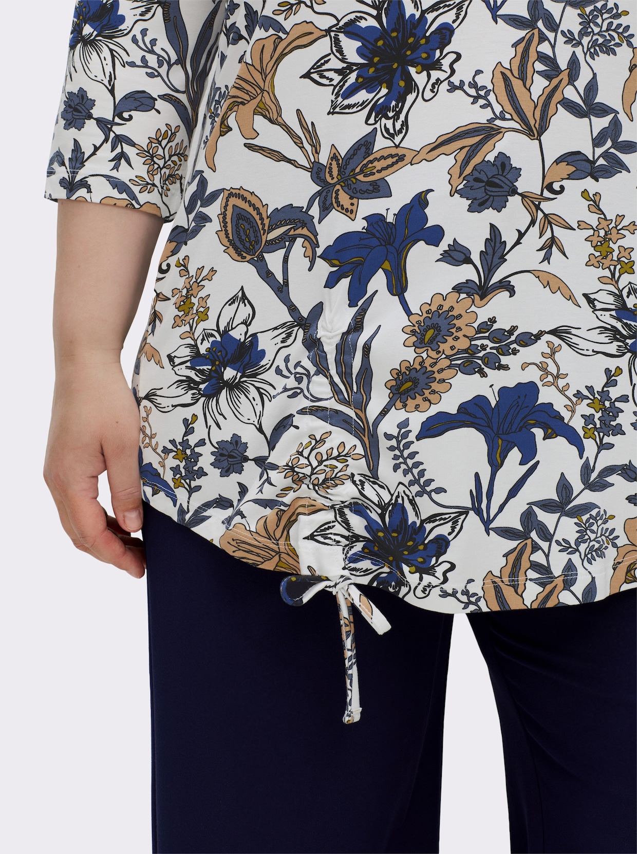 Print-Shirt mit 3/4-Ärmeln - ecru-royalblau-bedruckt