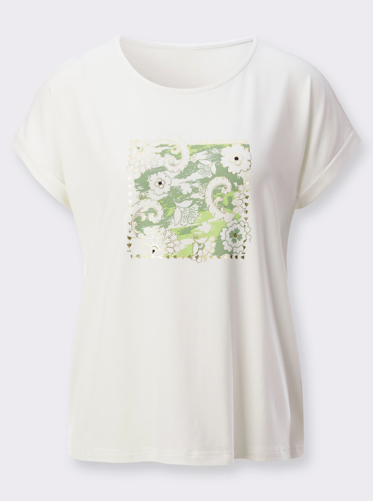 Rundhalsshirt - ecru-eucalyptus-bedruckt