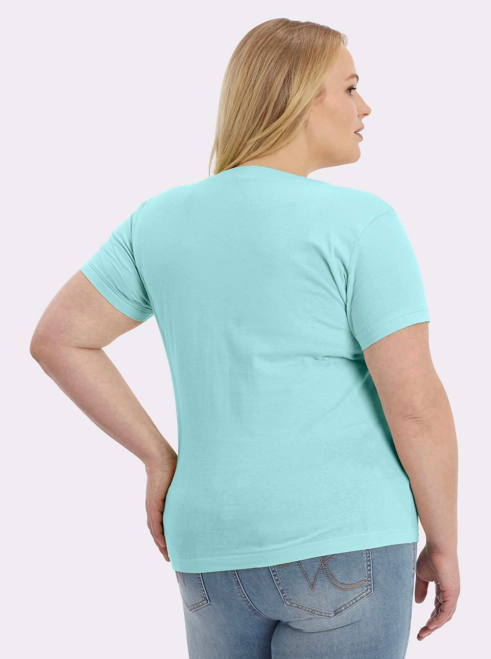 Kurzarmshirt mit Karree-Ausschnitt - türkis