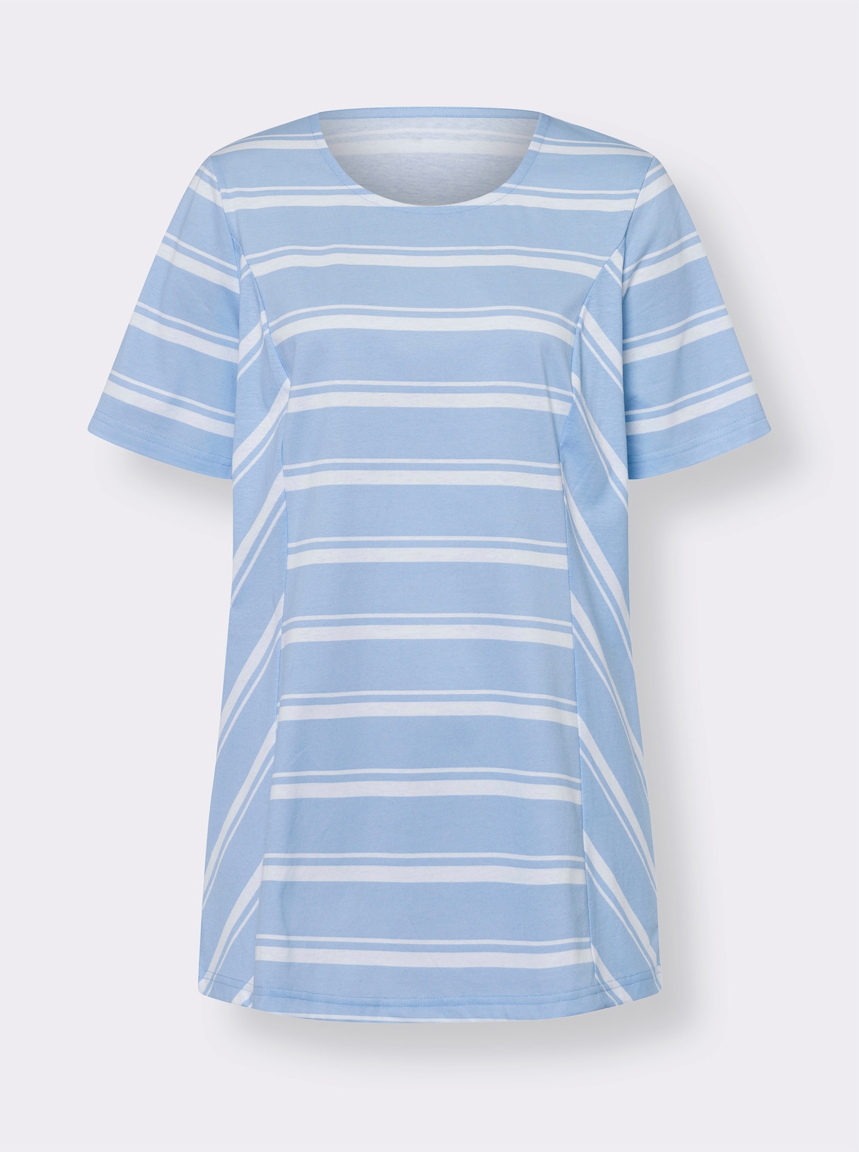 Lang shirt - ijsblauw/wit gestreept