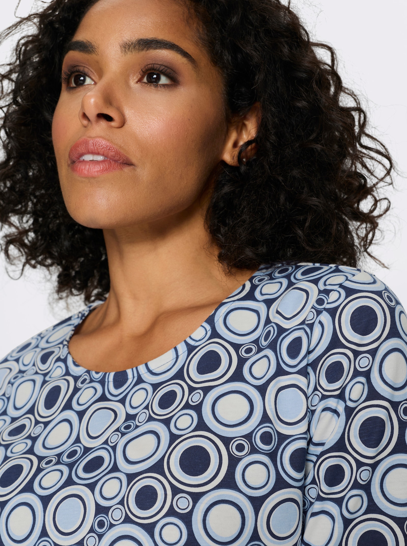 3/4-Arm-Shirt mit Kreise-Muster, Baumwolle - marine-ecru-gemustert