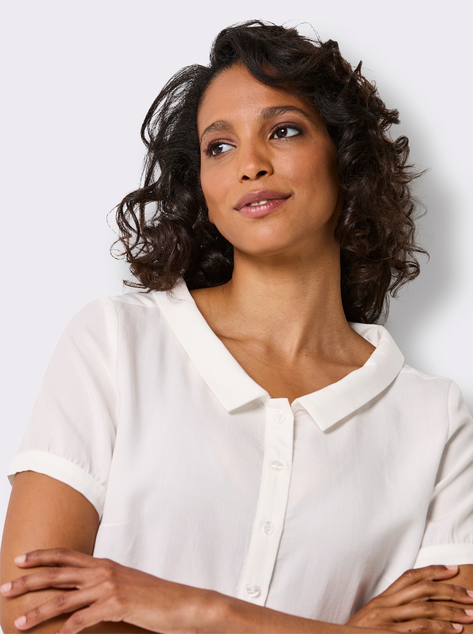 CREATION L PREMIUM Chemisier à manches courtes à large col chemisier - blanc