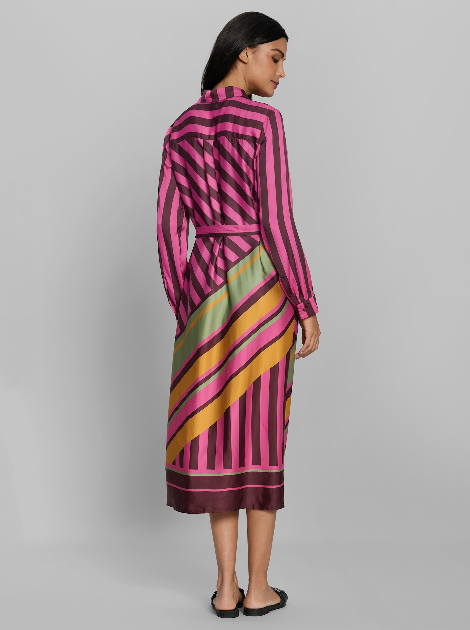 heine Hemdblusenkleid mit Bindeband - burgund-fuchsia-bedruckt