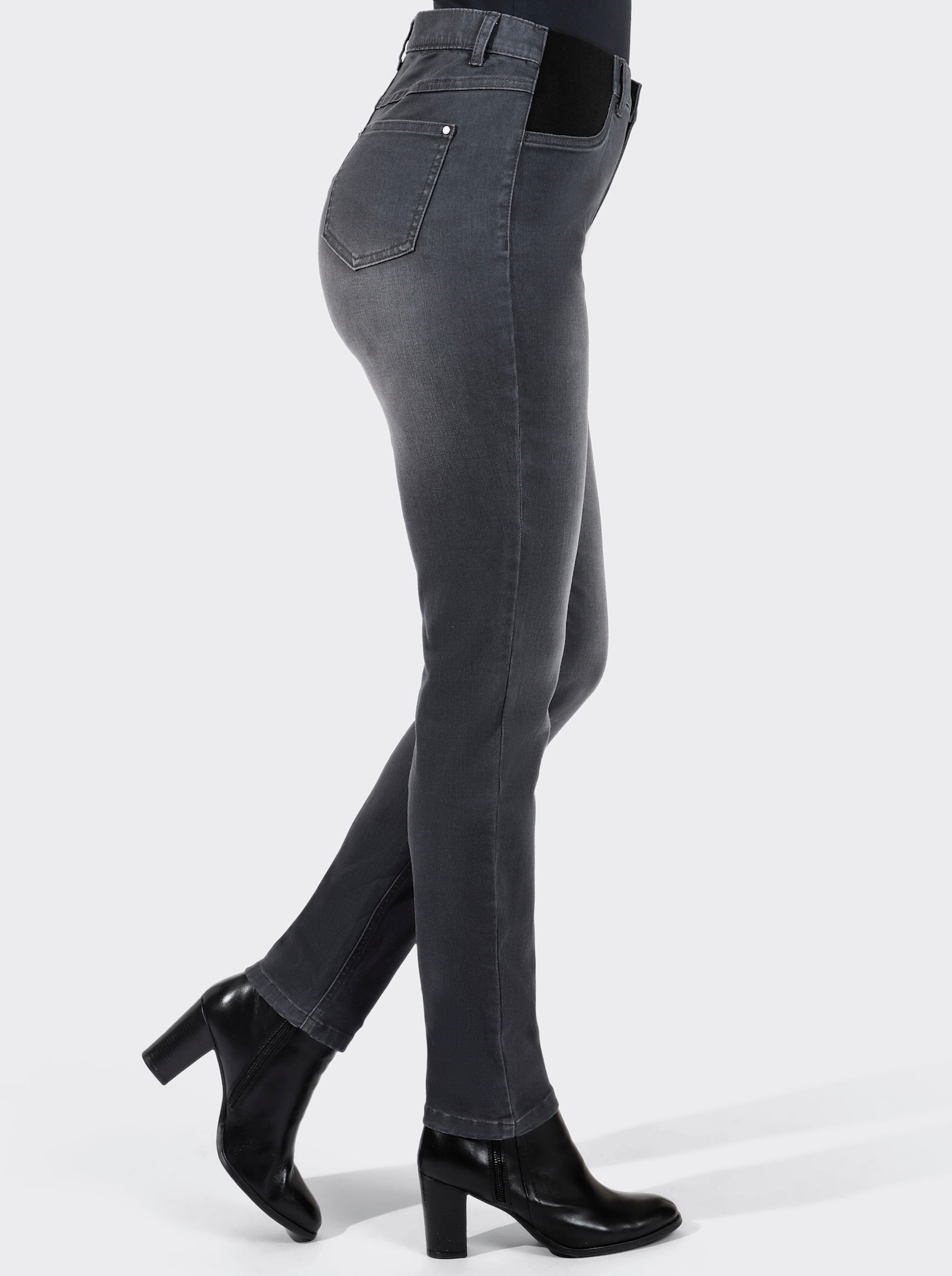Jeans met stretchinzetten - antraciet-denim
