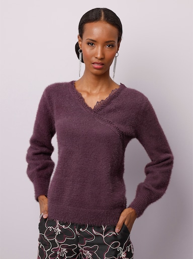 Langarm-Pullover in Wickel-Optik - burgund