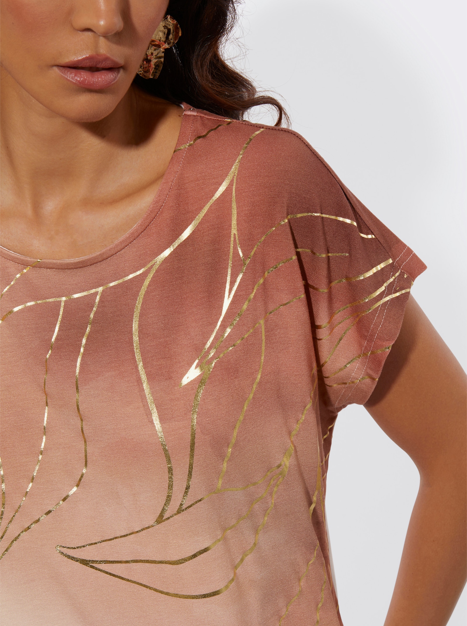 T-shirt avec imprimé feuille doré - écru-papaye imprimé