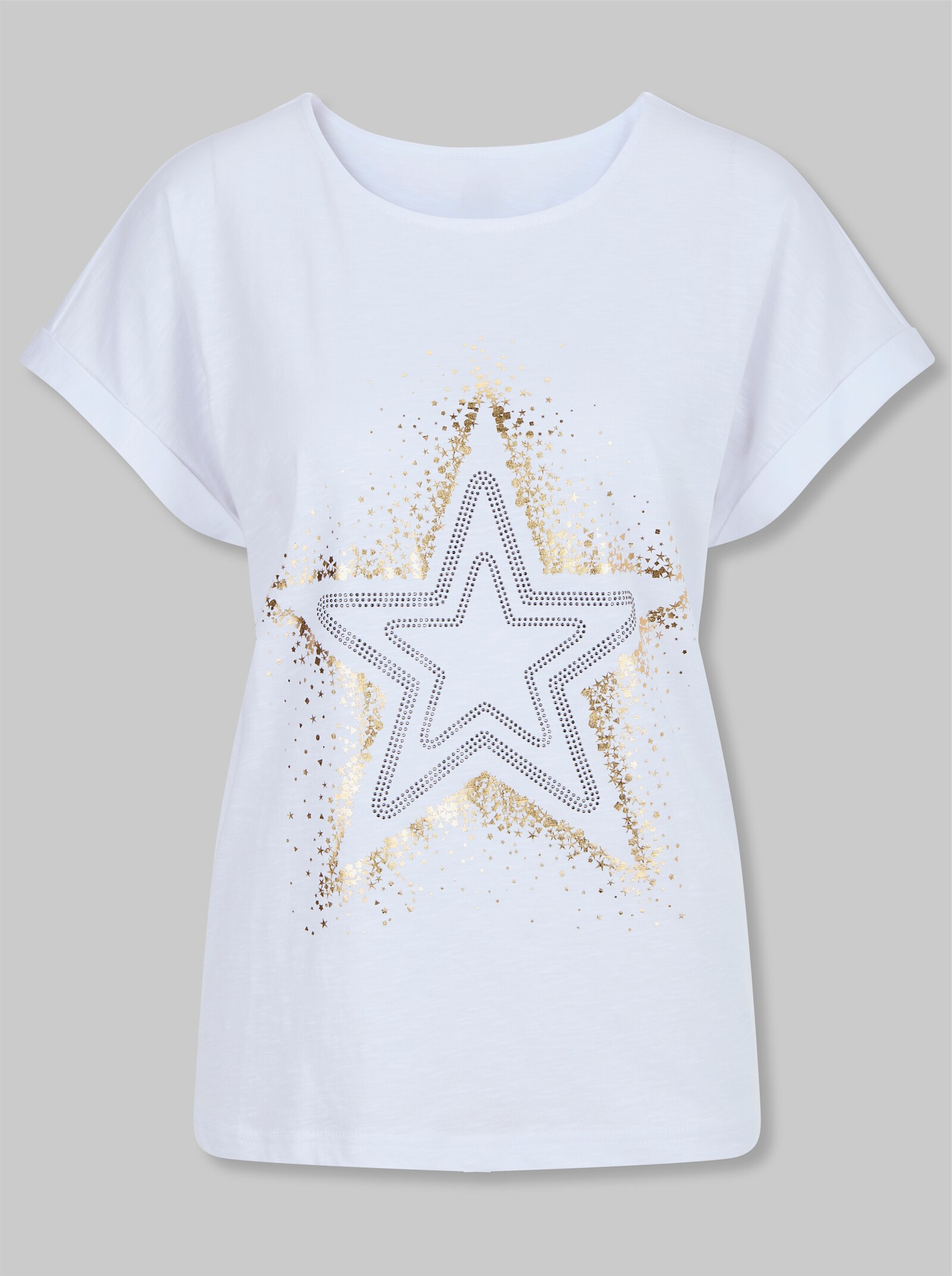 heine Kurzarmshirt mit Sternen-Print - weiß