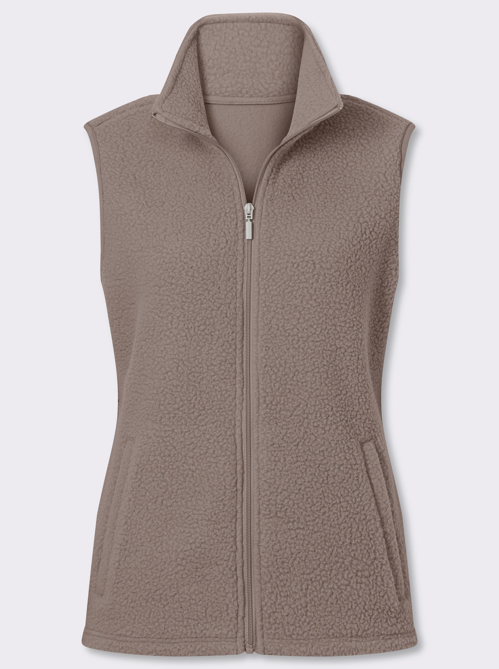 Fleeceweste mit Stehkragen - taupe