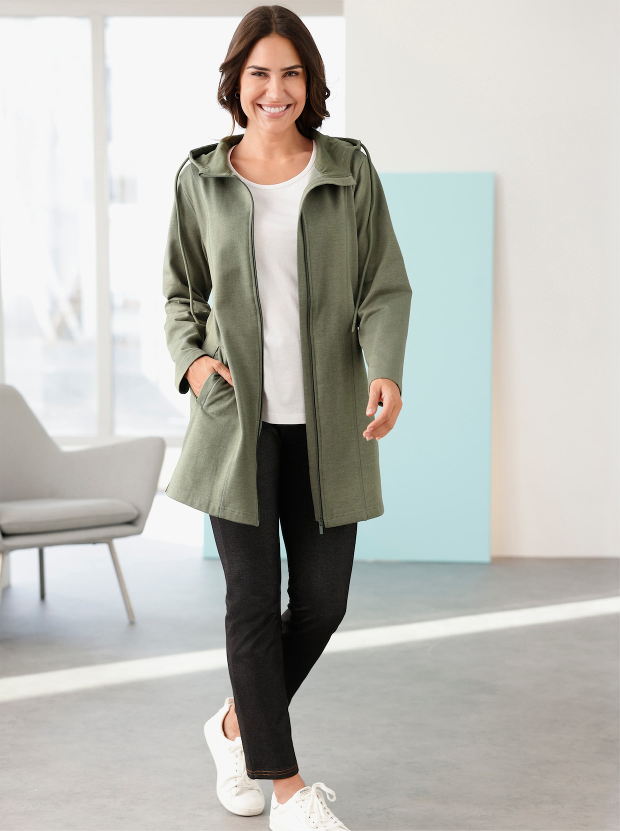 Long-Shirtjacke - khaki-meliert