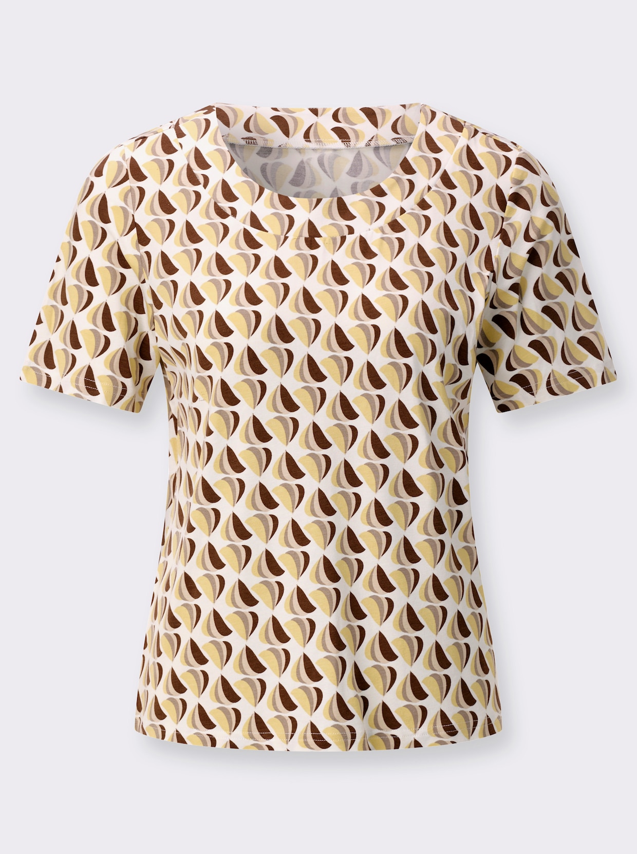 Rundhalsshirt - zitrone-braun-bedruckt