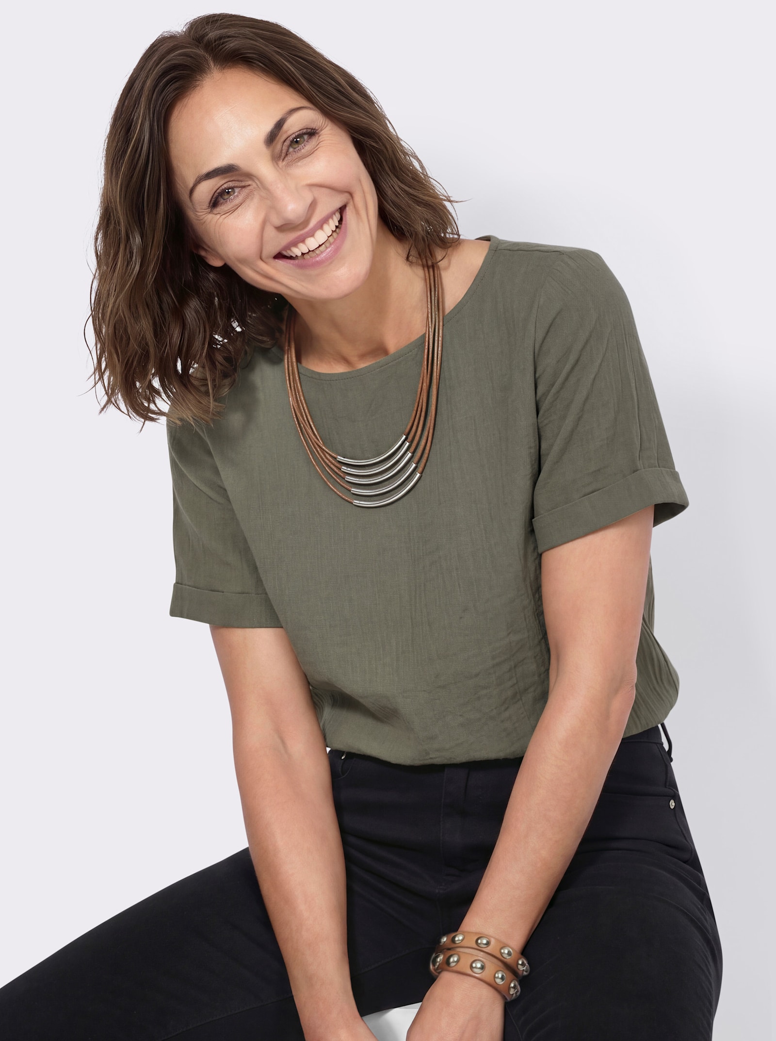Schlupfbluse im Oversize-Schnitt - khaki