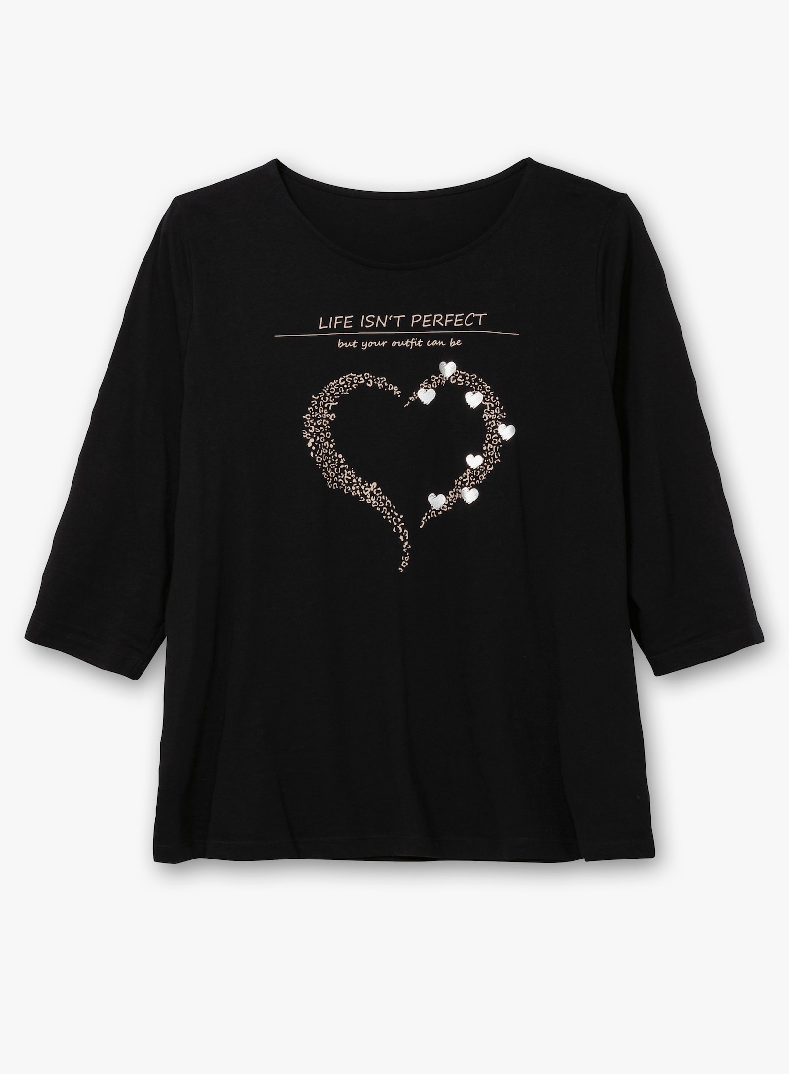 3/4-Arm-Shirt mit Herz-Motiv - schwarz-beige