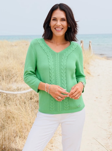 V-Ausschnitt-Pullover mit Rippbündchen - apfel