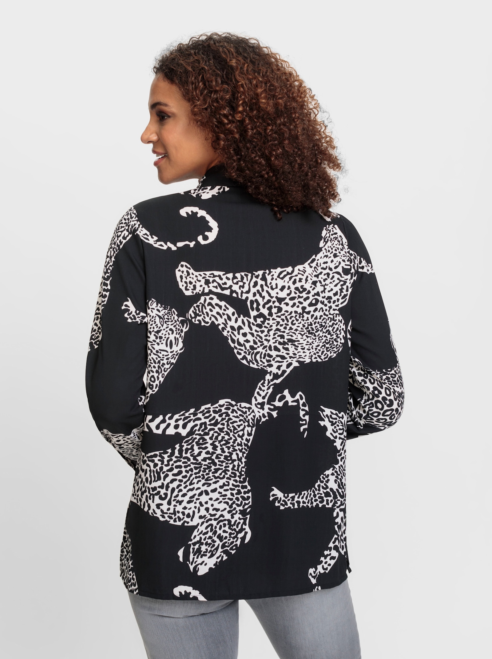 Hemdbluse mit Animal-Print - schwarz-ecru-gemustert