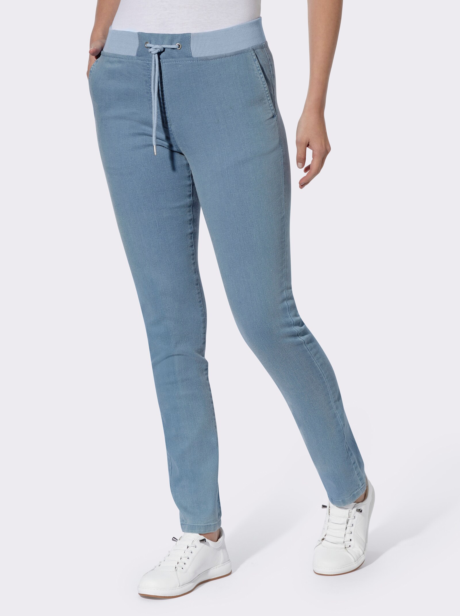 Comfortjeans met ogen en sierband - blue-bleached