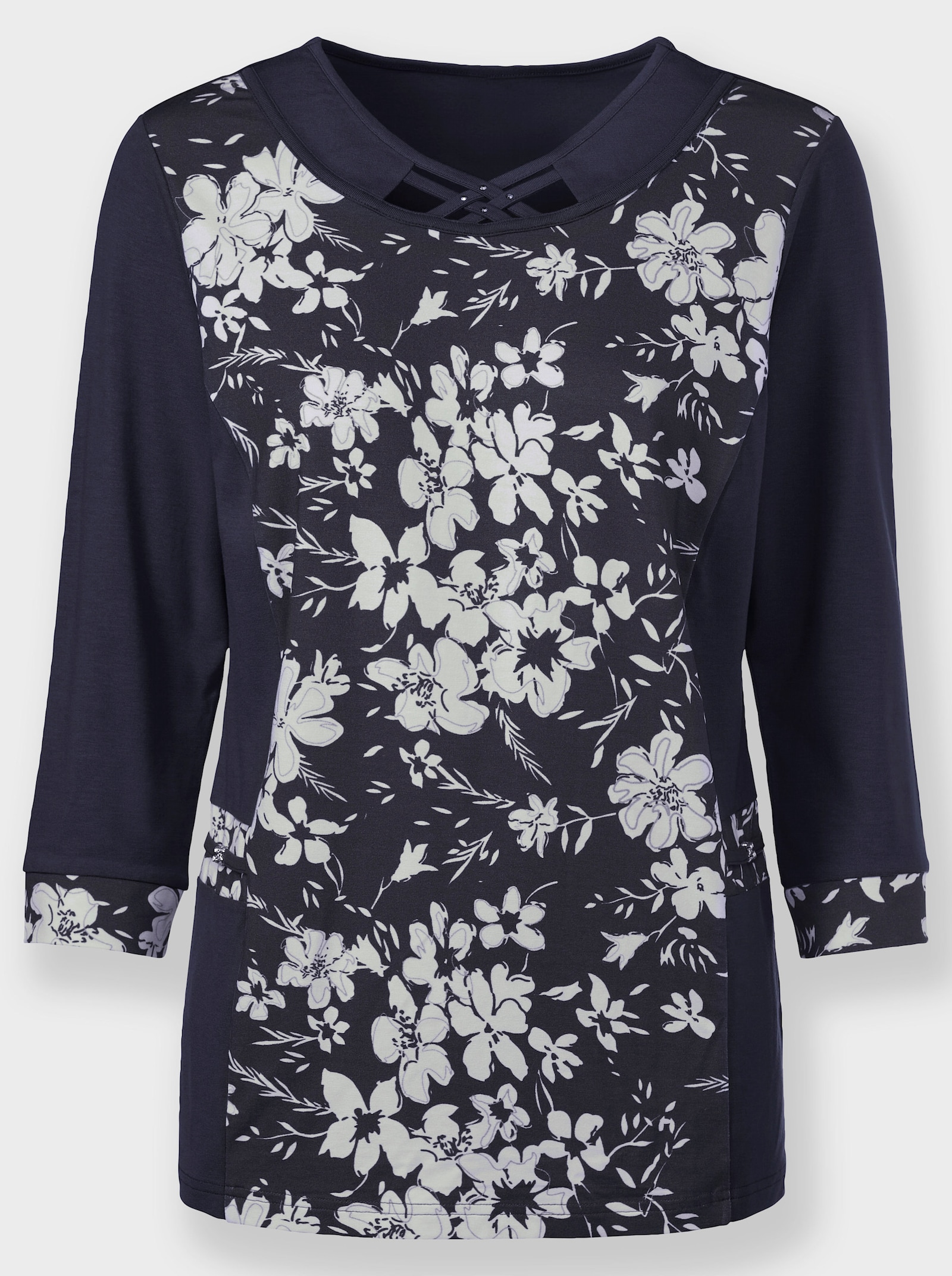 2-in-1-Shirt mit Bändchenverzierung - marine