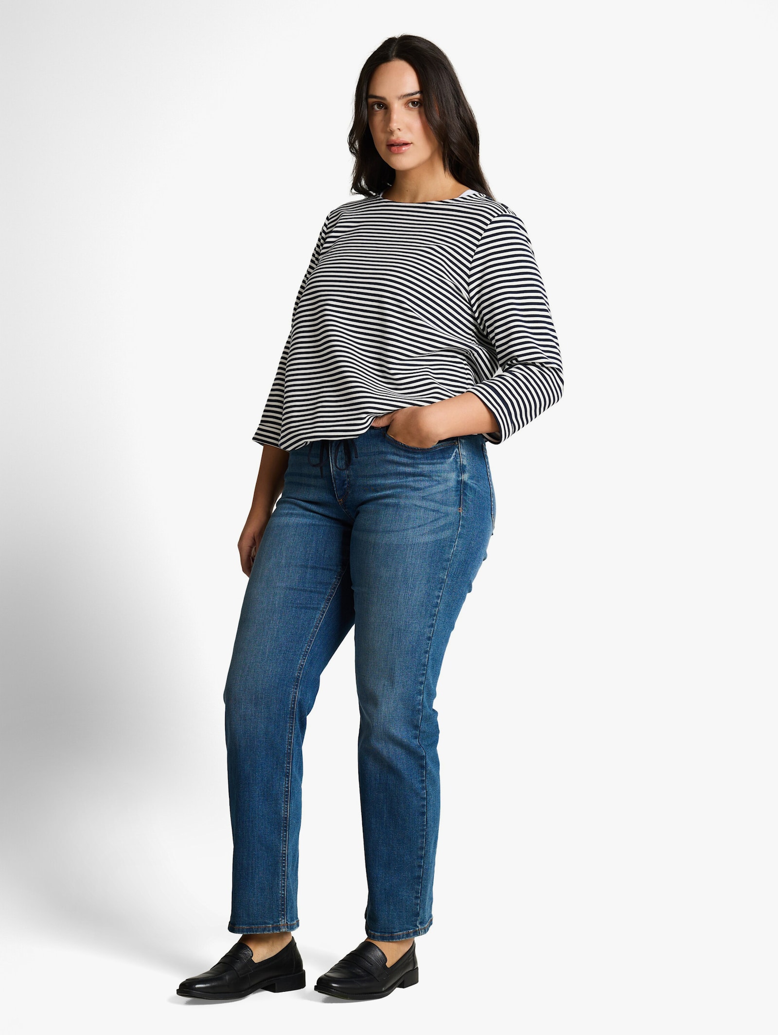 T-Shirt - offwhite navy regular stripe