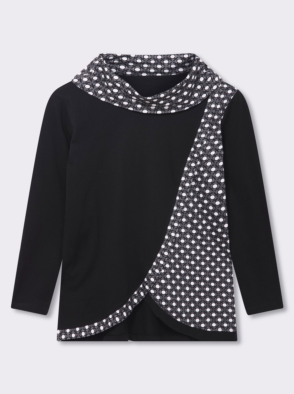 Rollkragenshirt mit Lagen-Optik - schwarz-ecru-bedruckt