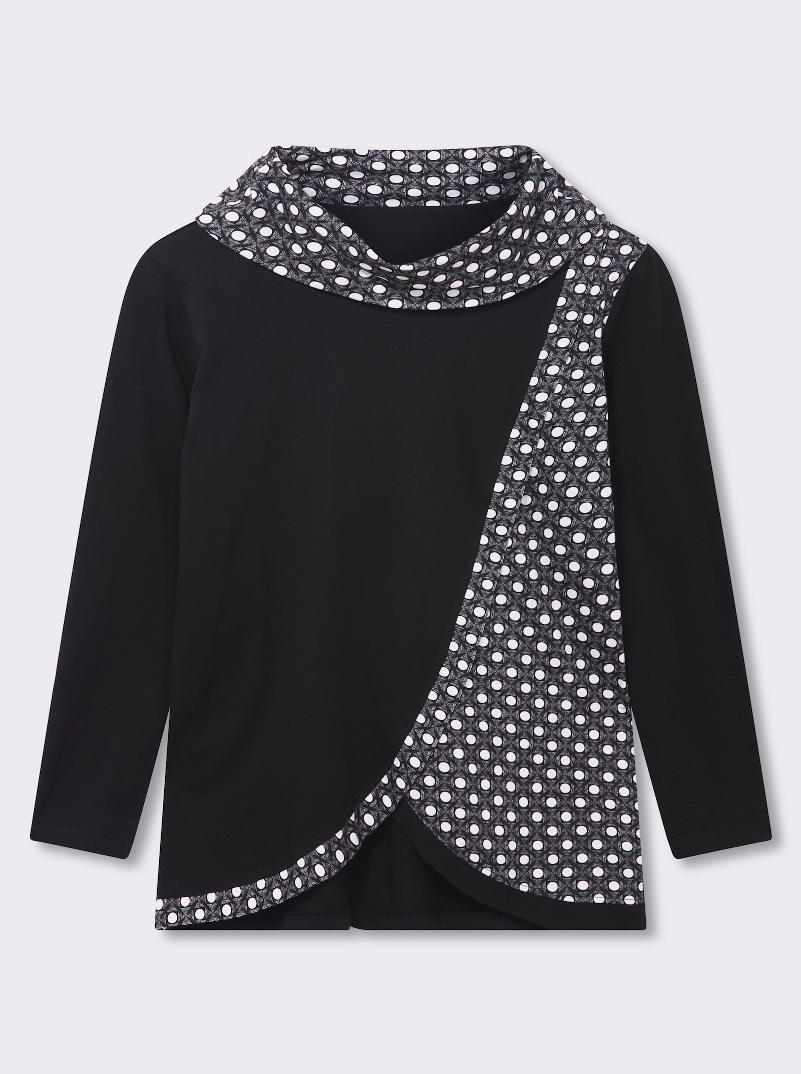 Rollkragenshirt mit Lagen-Optik - schwarz-ecru-bedruckt