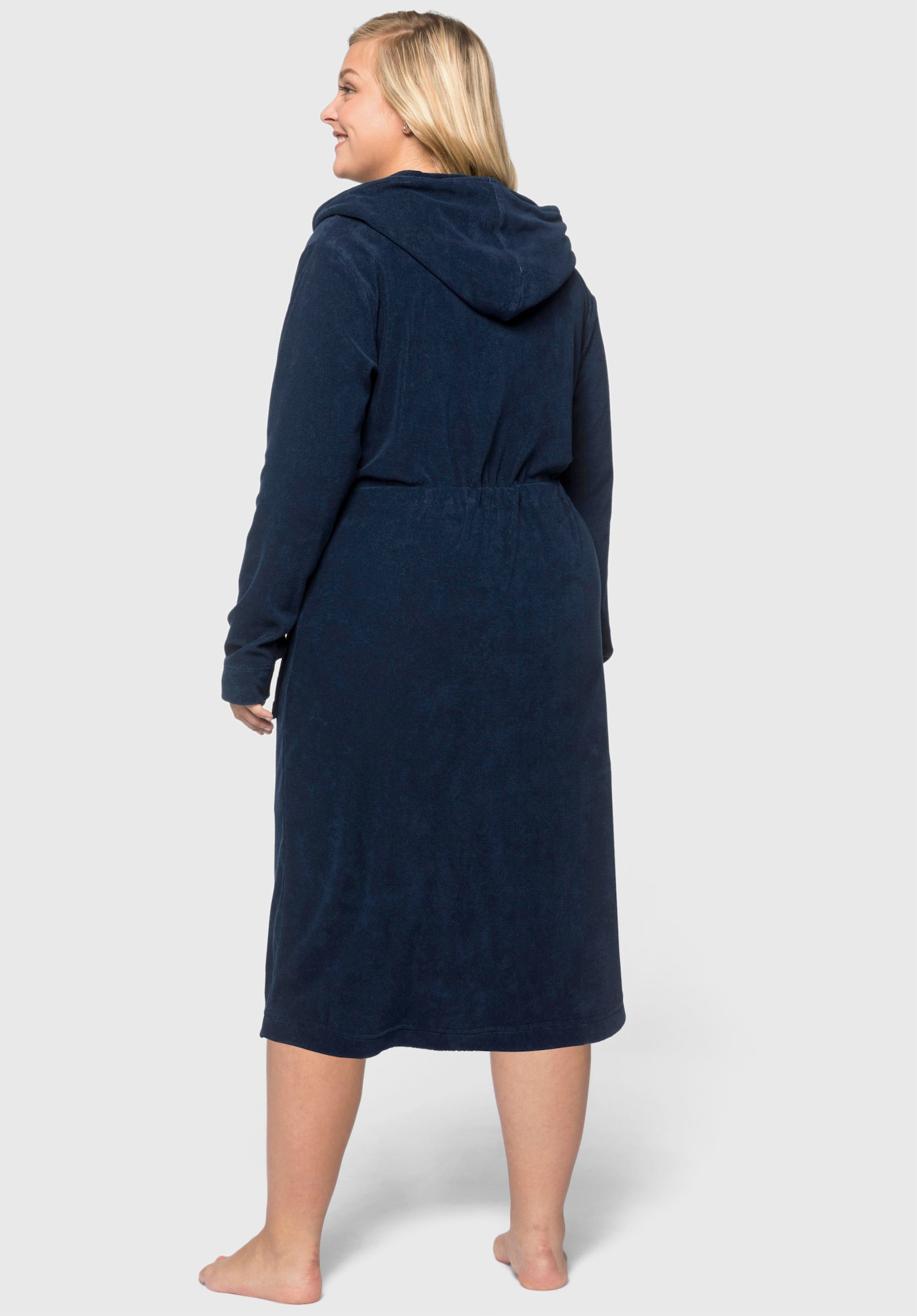 sheego Bademantel mit Kapuze und Reißverschluss - marine