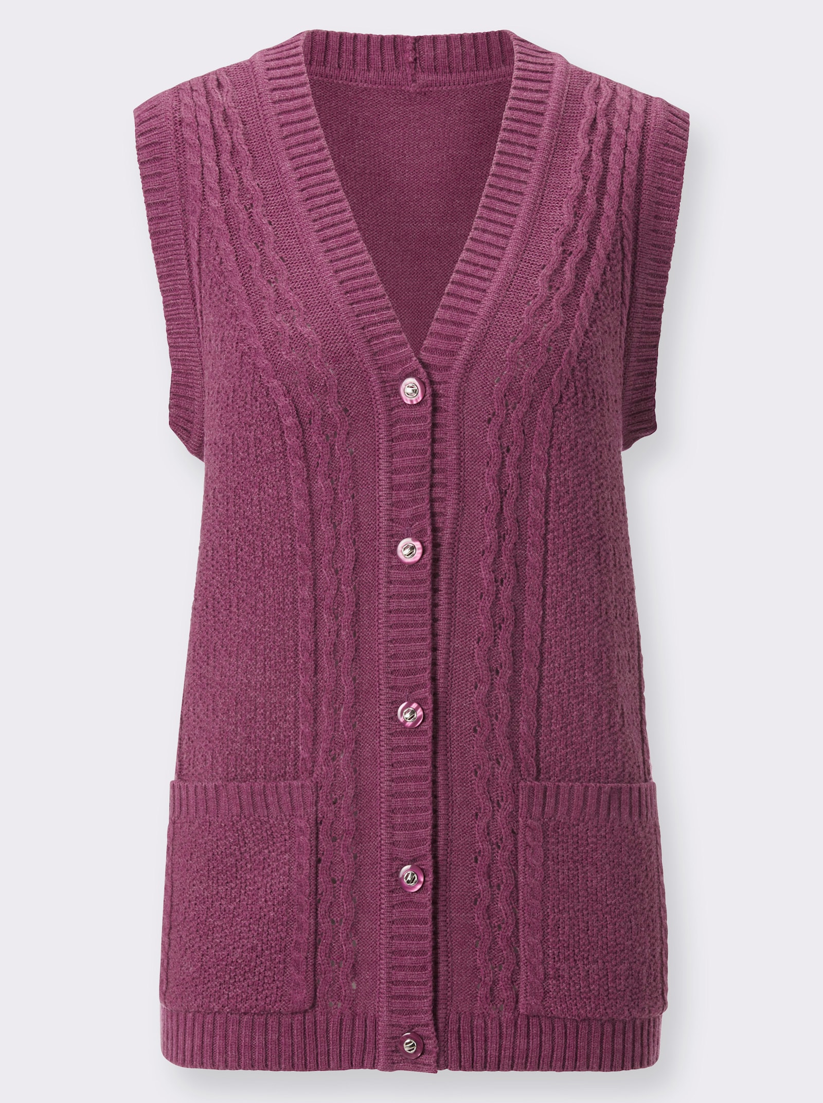 Strickweste mit Ripp-Abschlüssen - malve-meliert