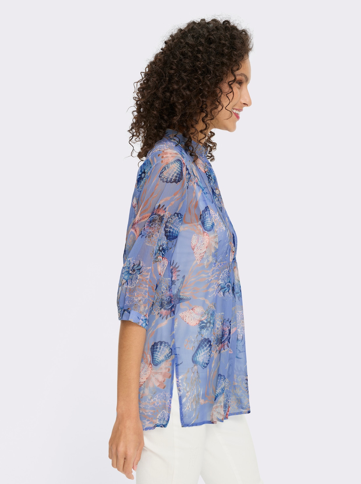 heine Chiffonbluse - eisblau-sand-bedruckt