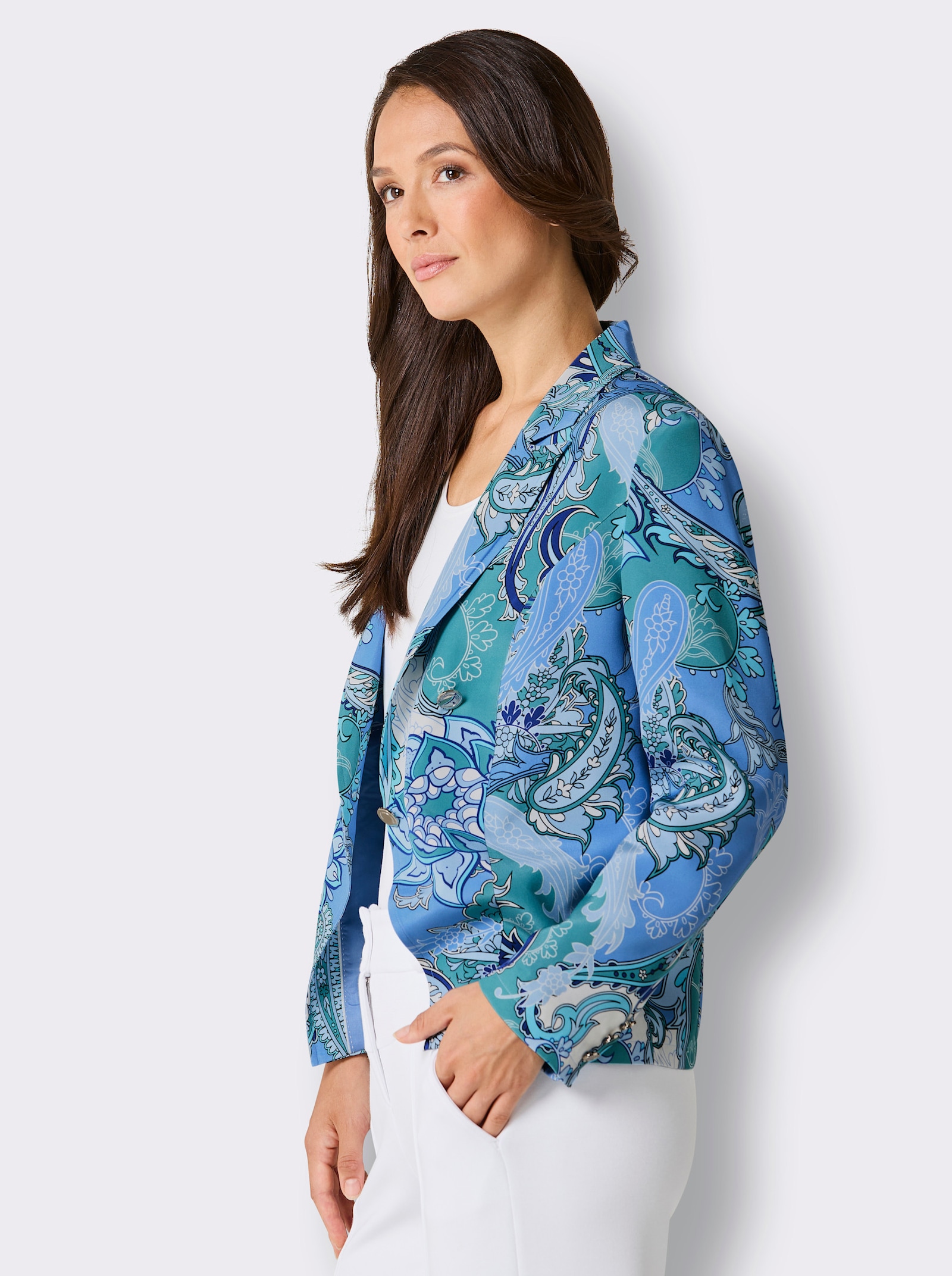 CREATION L PREMIUM Blazer en soie pure et élégante - bleu ciel-bleu glacier imprimé