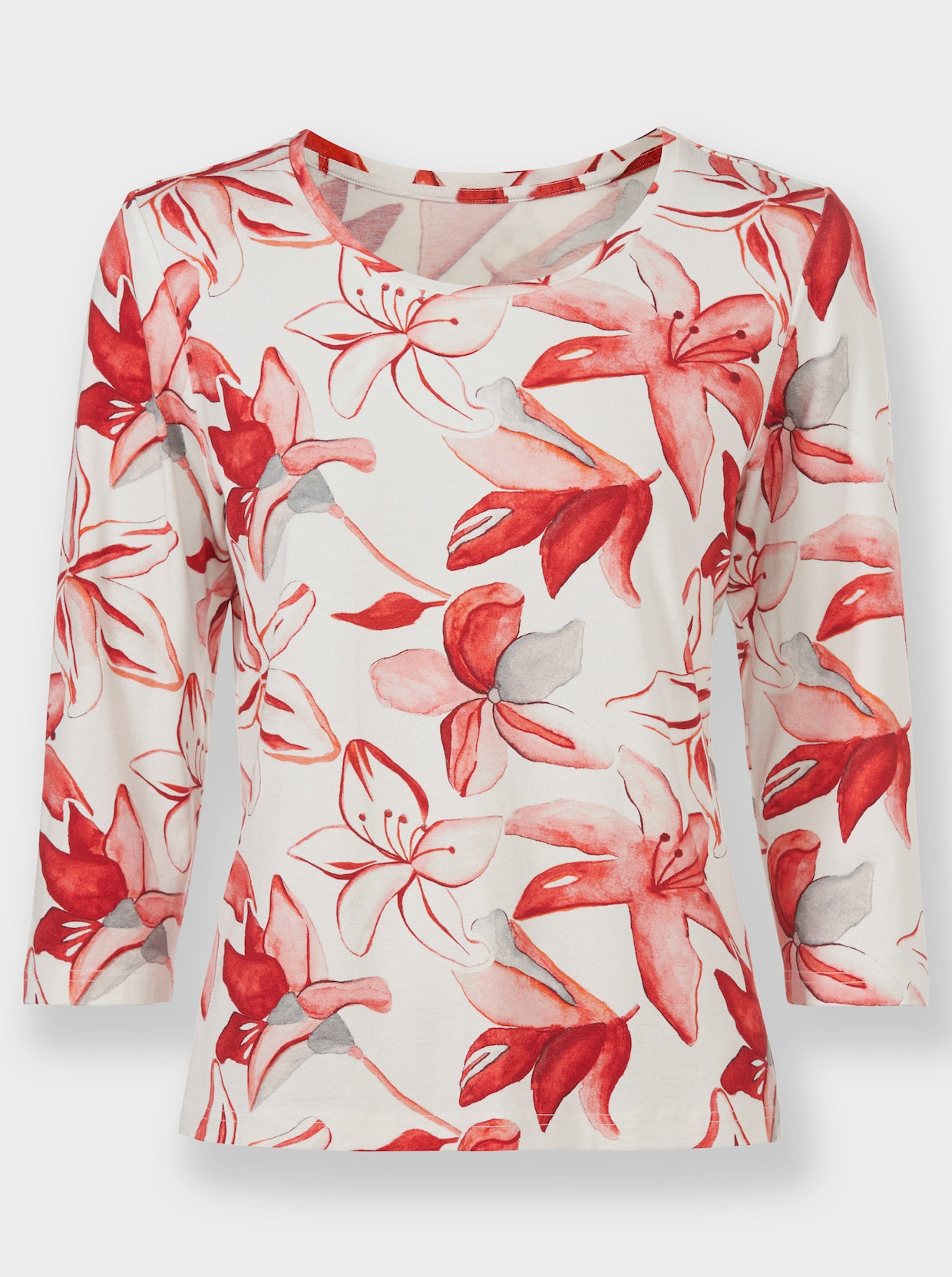 Print-Shirt - ecru-rot-bedruckt