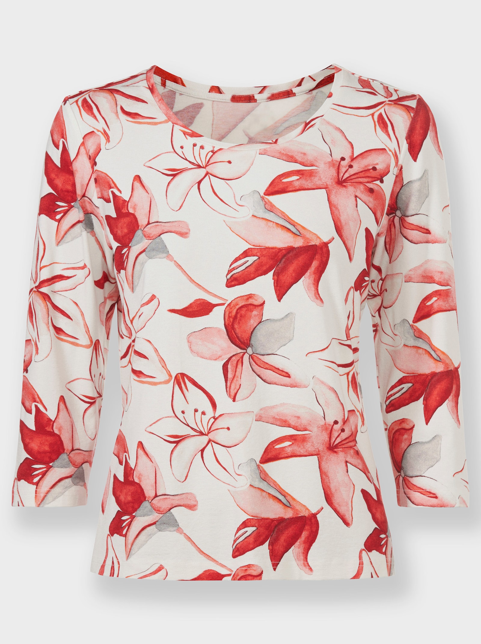 Shirt met bloemenprint - ecru/rood bedrukt