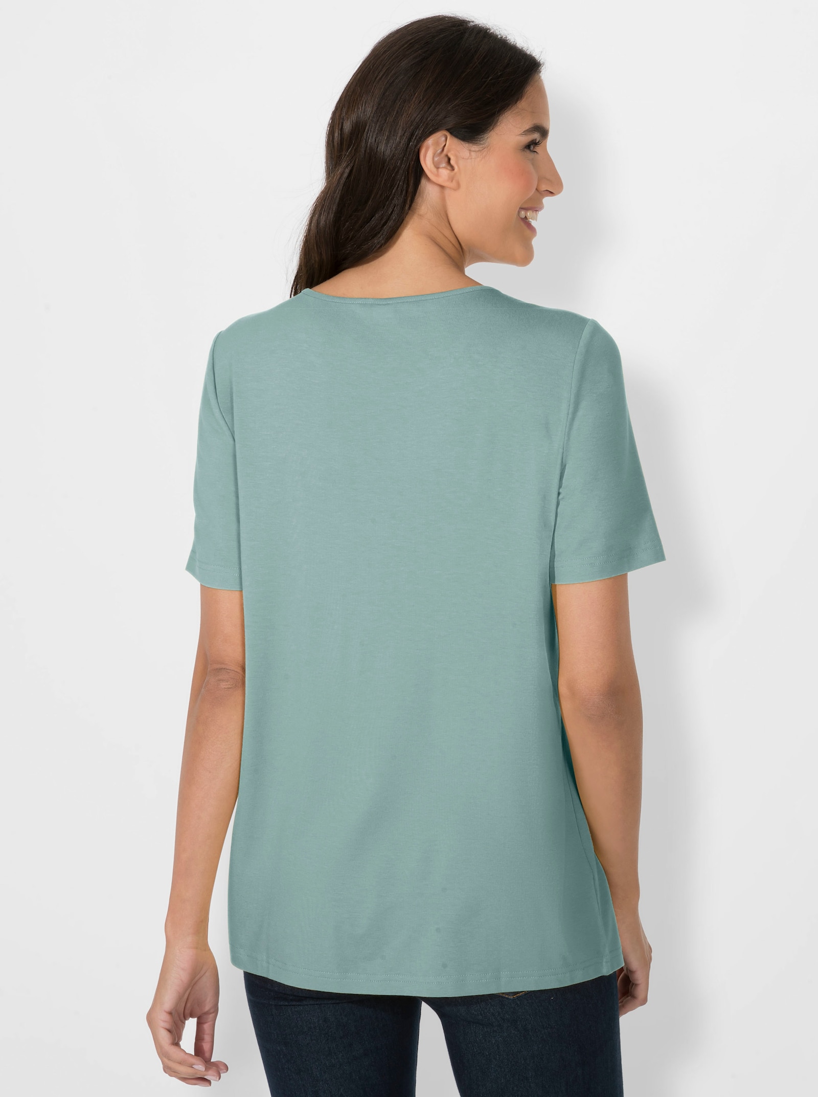 Shirt met ronde hals in A-lijn met plooien - mint
